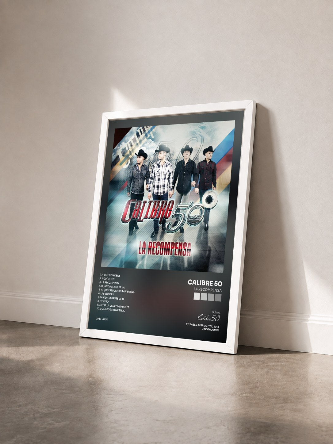 #blanc Tableau de l'album La Recompensa de Calibre 50 vu de trois quarts, cadre blanc