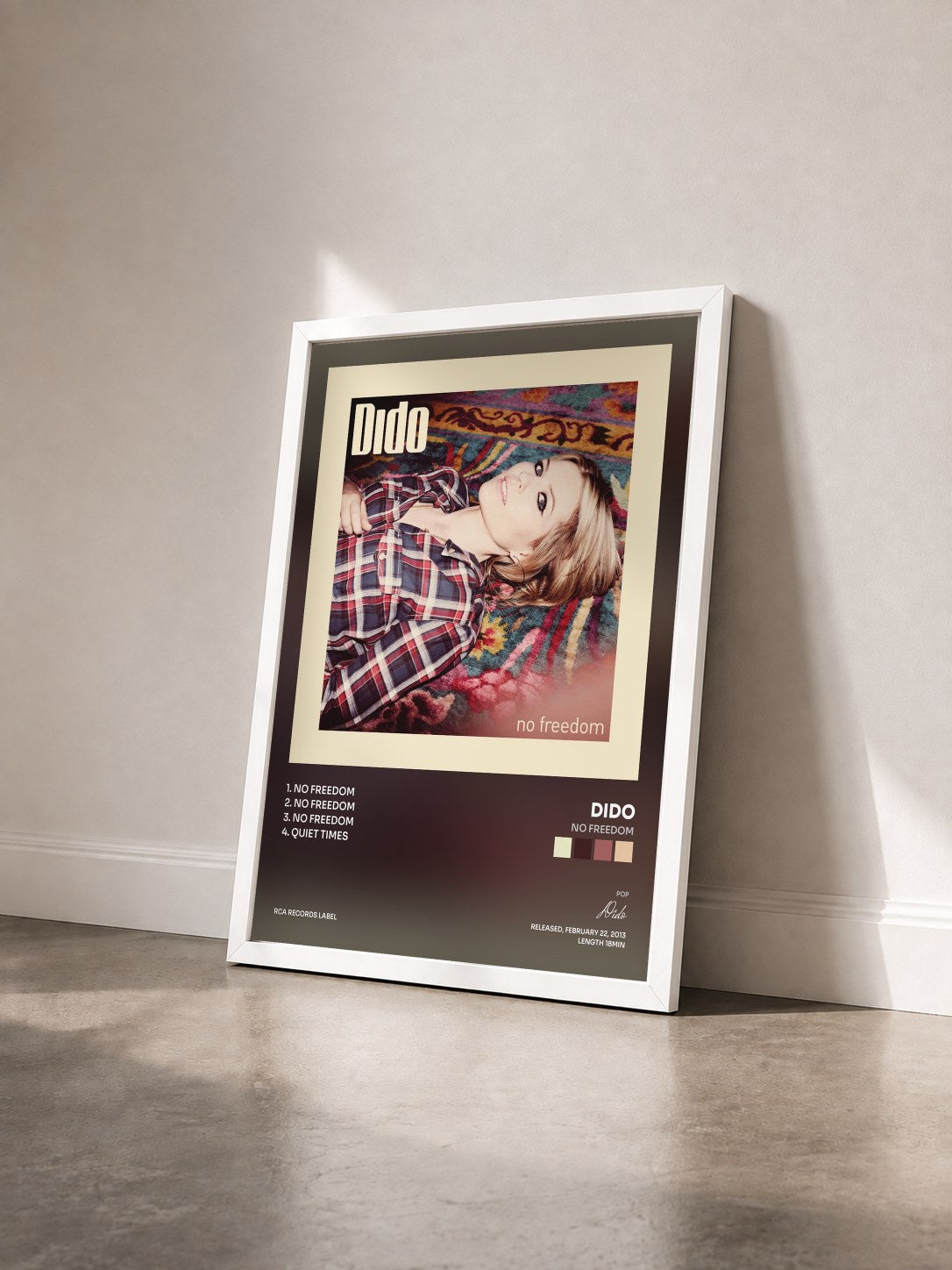 #blanc Tableau de l'album No Freedom de Dido vu de trois quarts, cadre blanc