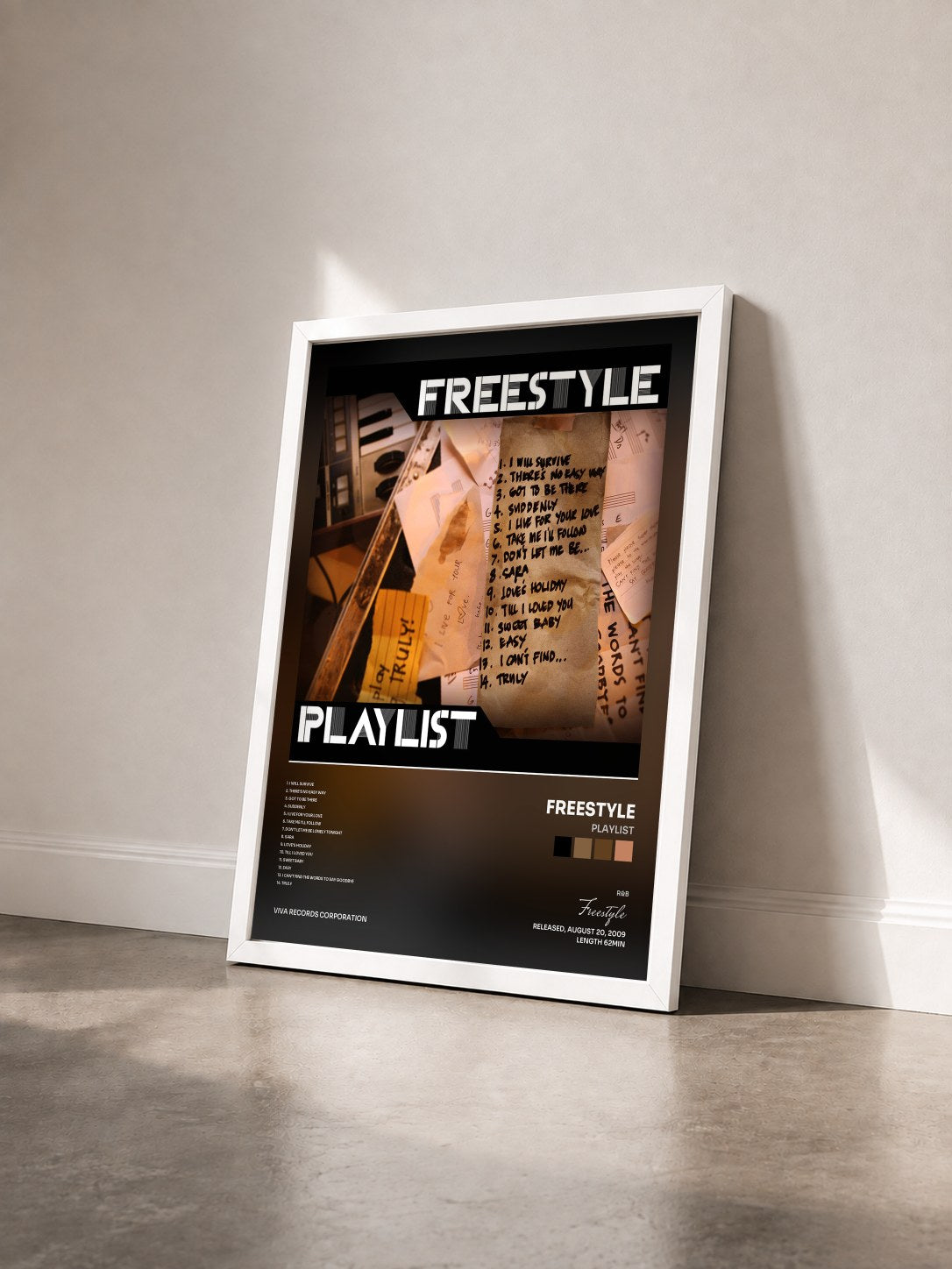 #blanc Tableau de l'album Playlist de Freestyle vu de trois quarts, cadre blanc