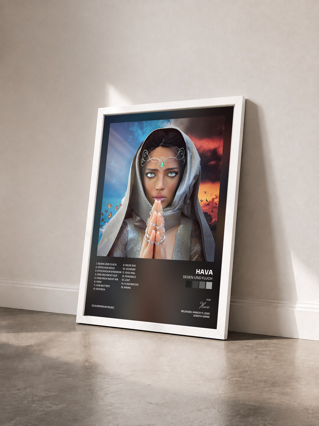 #blanc Tableau de l'album Segen und Fluch de Hava vu de trois quarts, cadre blanc
