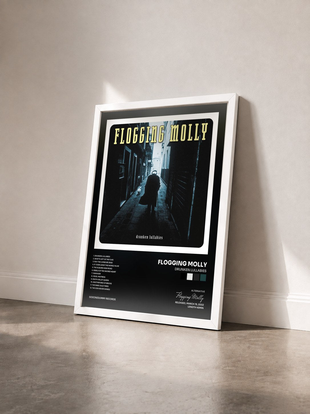 #blanc Tableau de l'album Drunken Lullabies de Flogging Molly vu de trois quarts, cadre blanc