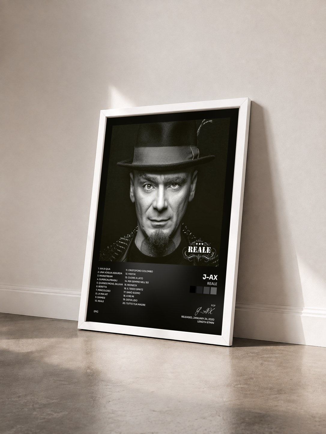 #blanc Tableau de l'album ReAle de J-AX vu de trois quarts, cadre blanc