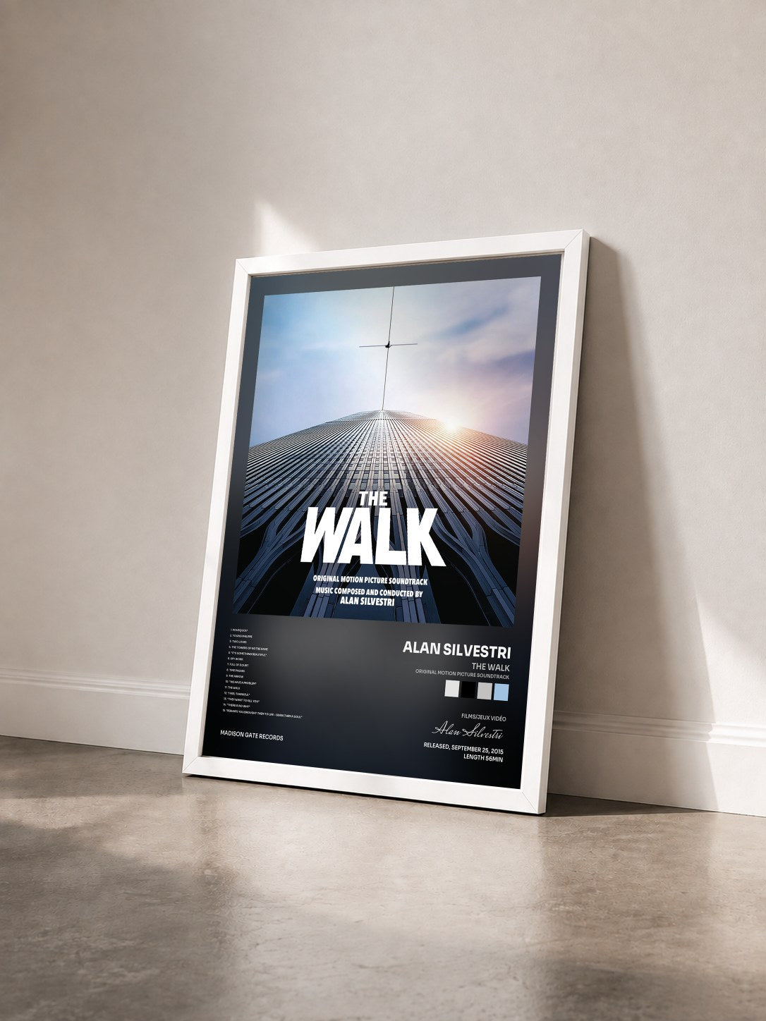 #blanc Tableau de l'album The Walk (Original Motion Picture Soundtrack) de Alan Silvestri vu de trois quarts, cadre blanc