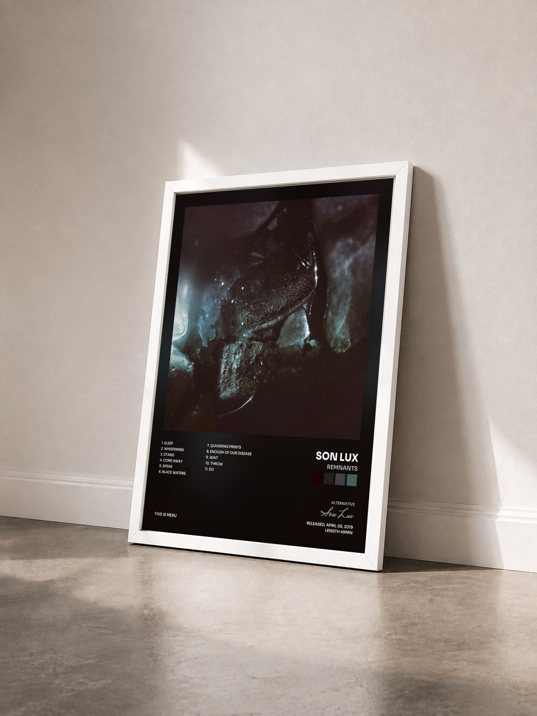 #blanc Tableau de l'album Remnants de Son Lux vu de trois quarts, cadre blanc