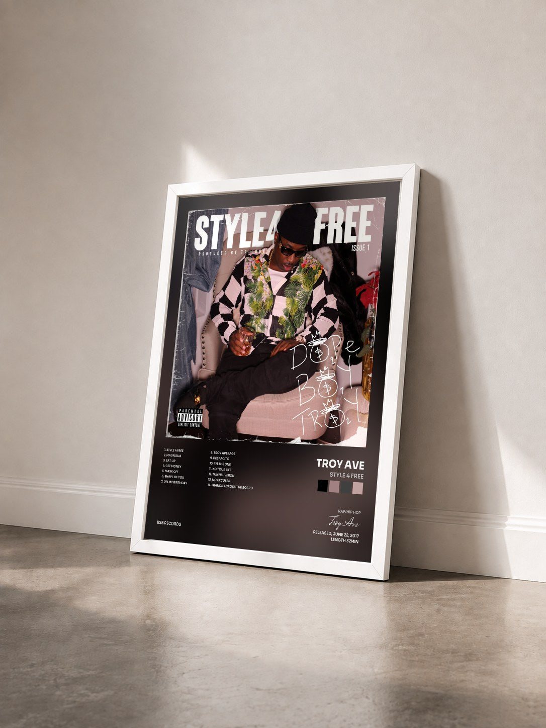 #blanc Tableau de l'album Style 4 Free de Troy Ave vu de trois quarts, cadre blanc