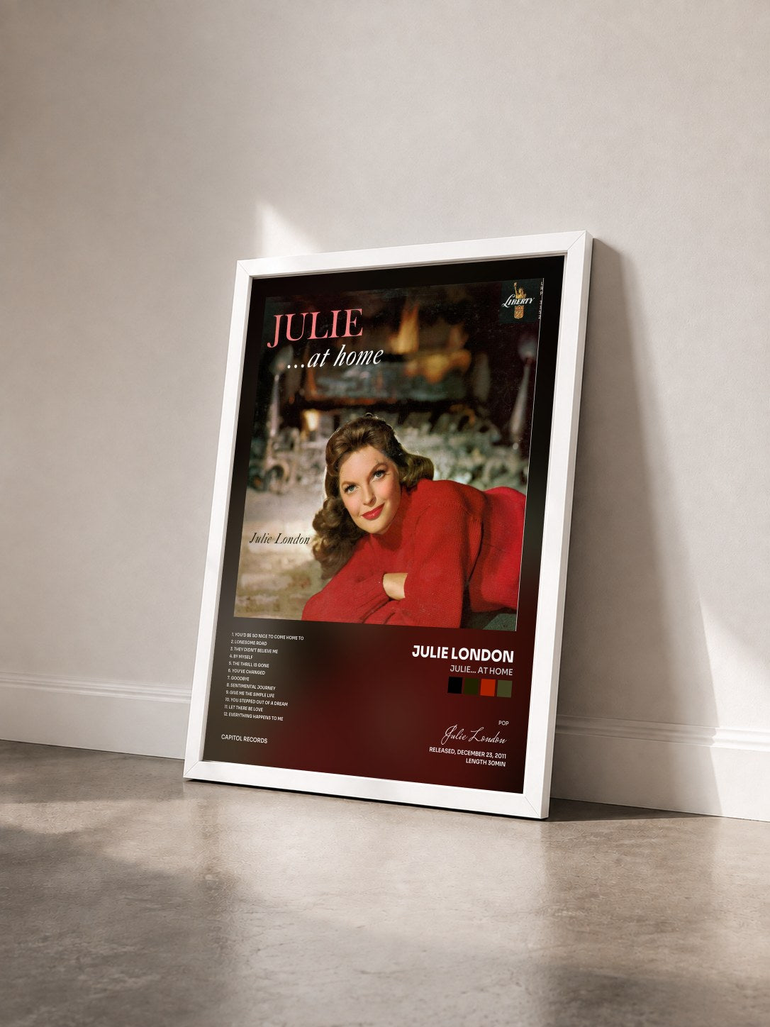 #blanc Tableau de l'album Julie... At Home de Julie London vu de trois quarts, cadre blanc
