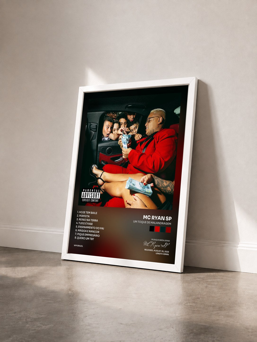 #blanc Tableau de l'album Um Toque de Malandragem de MC Ryan SP vu de trois quarts, cadre blanc
