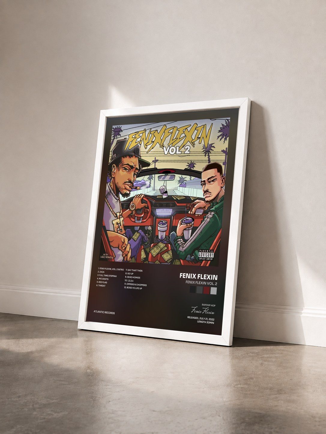 #blanc Tableau de l'album Fenix Flexin Vol. 2 de Fenix Flexin vu de trois quarts, cadre blanc