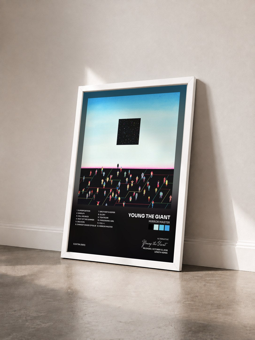#blanc Tableau de l'album Mirror Master de Young the Giant vu de trois quarts, cadre blanc