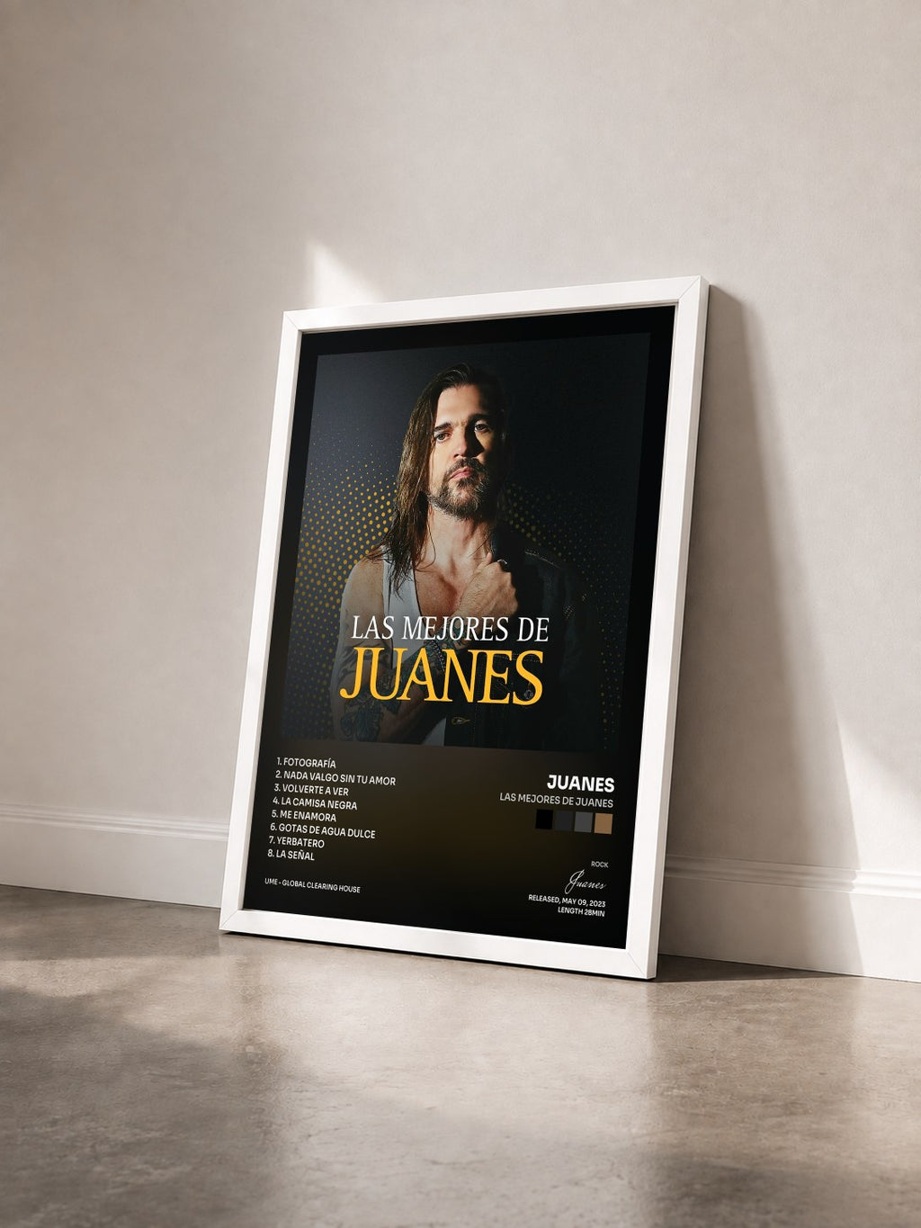 #blanc Tableau de l'album Las Mejores de Juanes de Juanes vu de trois quarts, cadre blanc