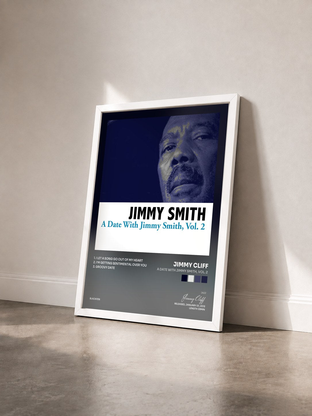 #blanc Tableau de l'album A Date With Jimmy Smith, Vol. 2 de Jimmy Cliff vu de trois quarts, cadre blanc