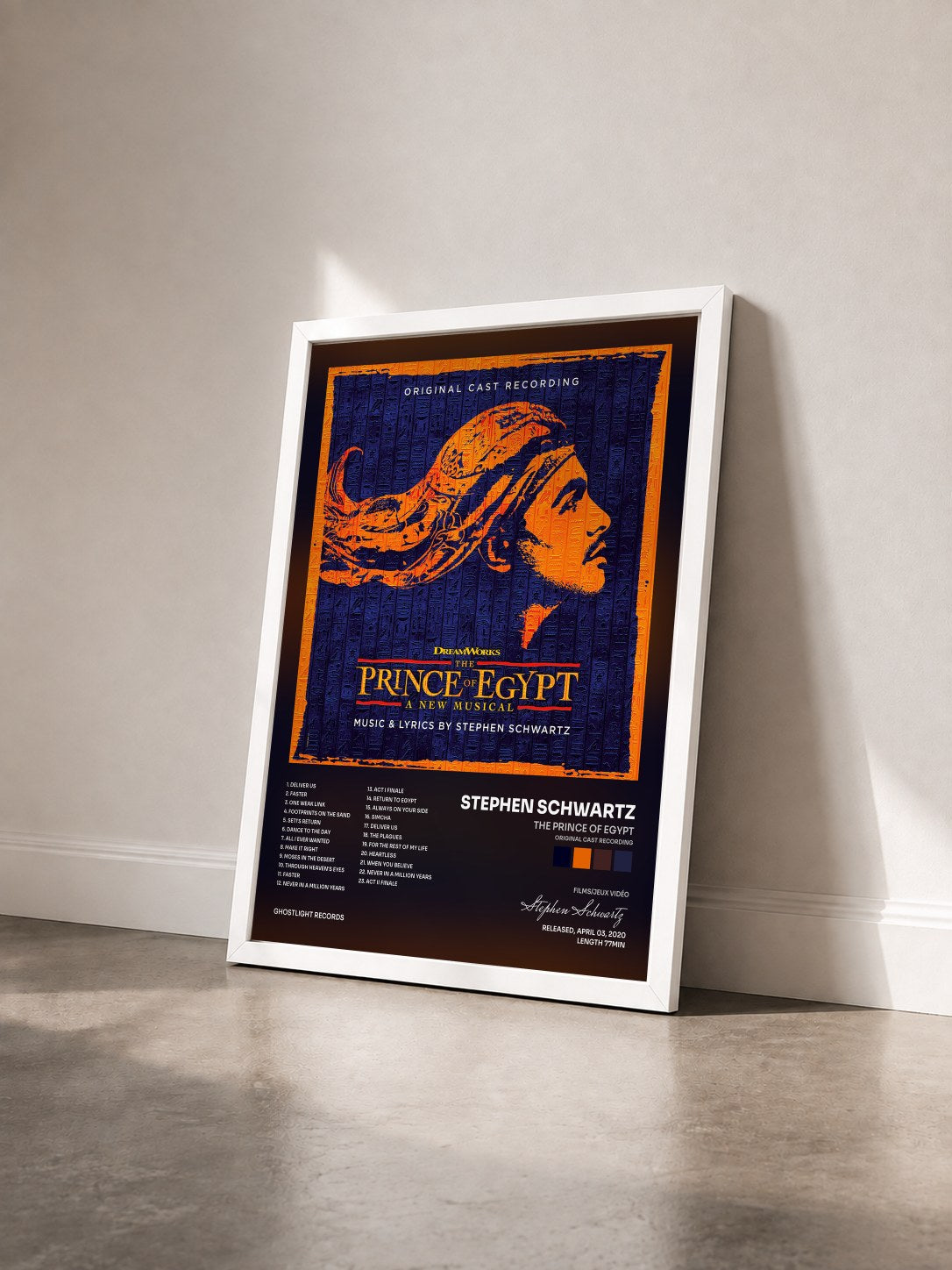 #blanc Tableau de l'album The Prince of Egypt (Original Cast Recording) de Stephen Schwartz vu de trois quarts, cadre blanc