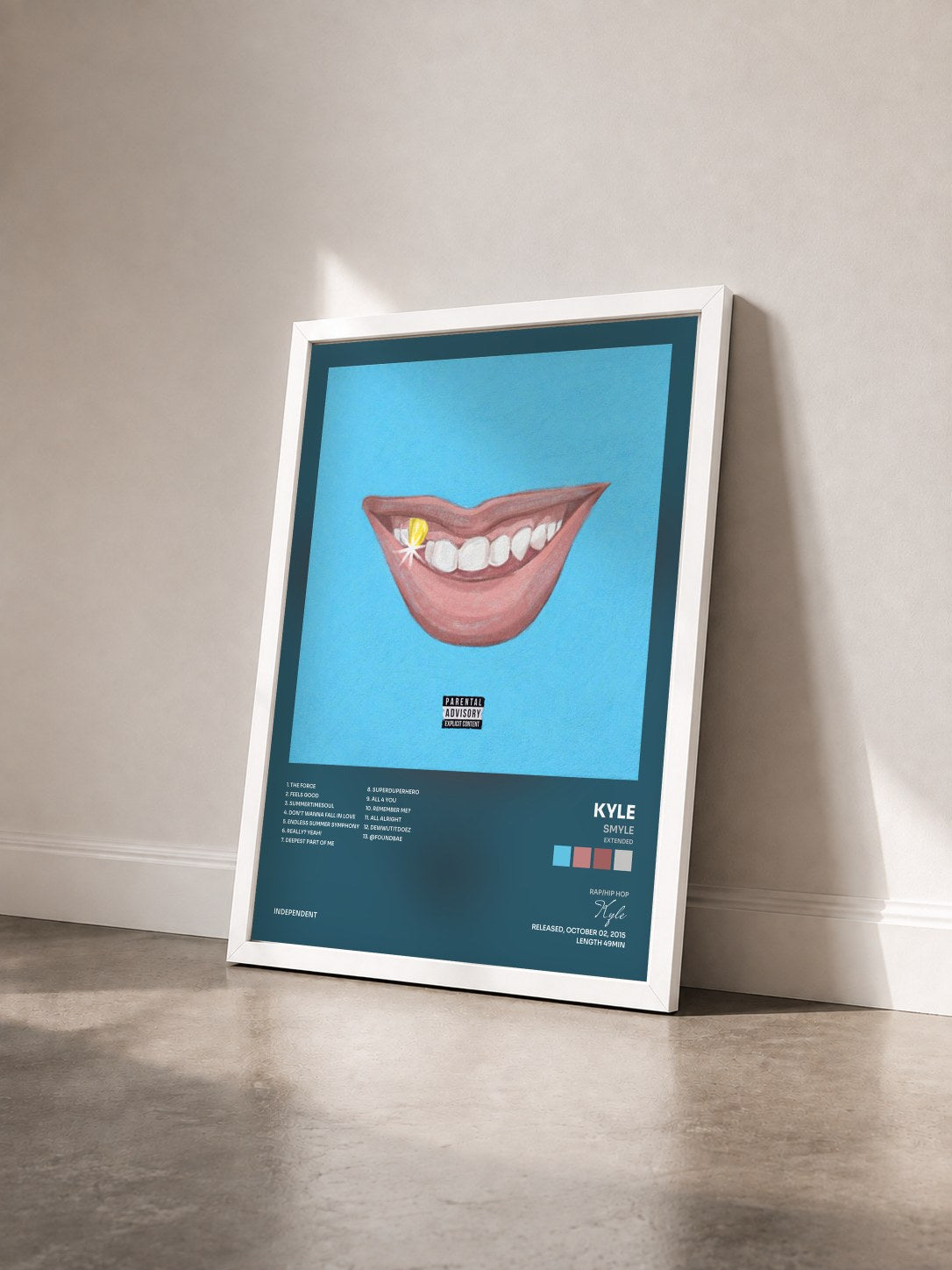 #blanc Tableau de l'album Smyle (Extended) de Kyle vu de trois quarts, cadre blanc