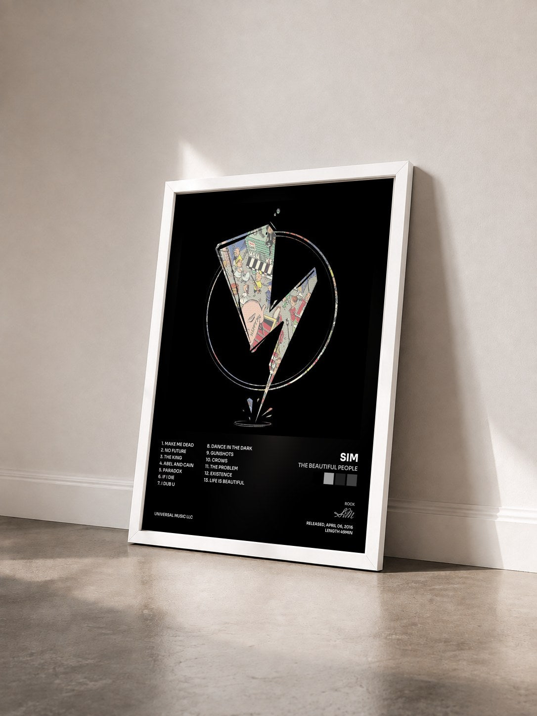 #blanc Tableau de l'album The Beautiful People de SiM vu de trois quarts, cadre blanc