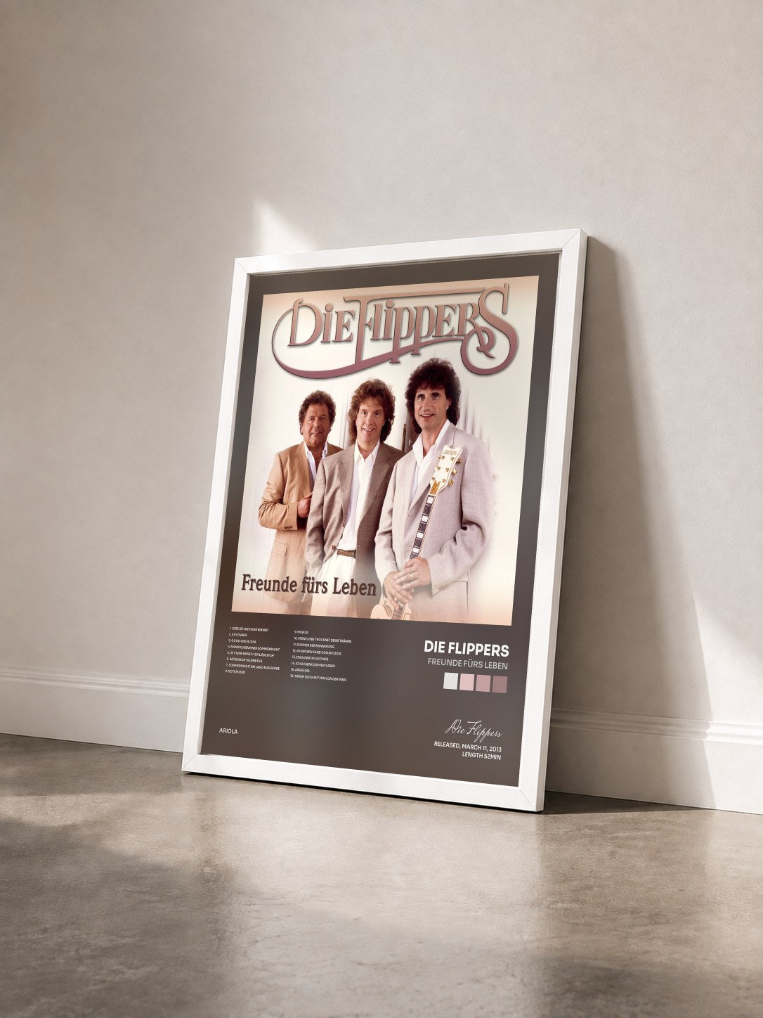 #blanc Tableau de l'album Freunde fürs Leben de Die Flippers vu de trois quarts, cadre blanc
