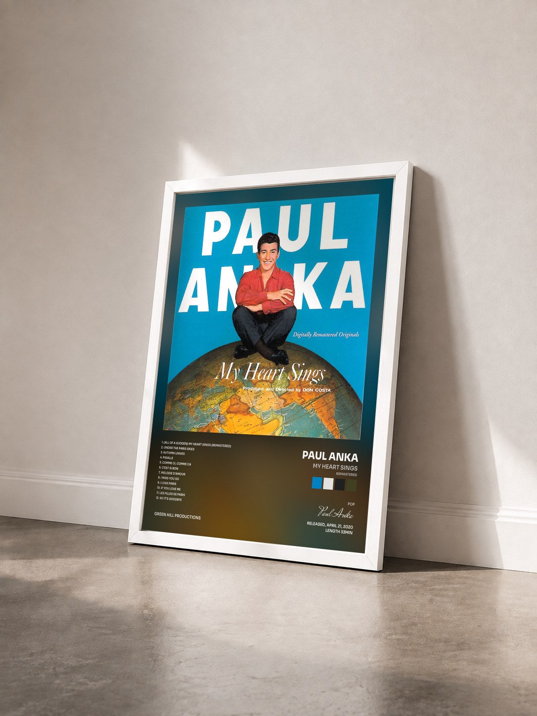 #blanc Tableau de l'album My Heart Sings (Remastered) de Paul Anka vu de trois quarts, cadre blanc