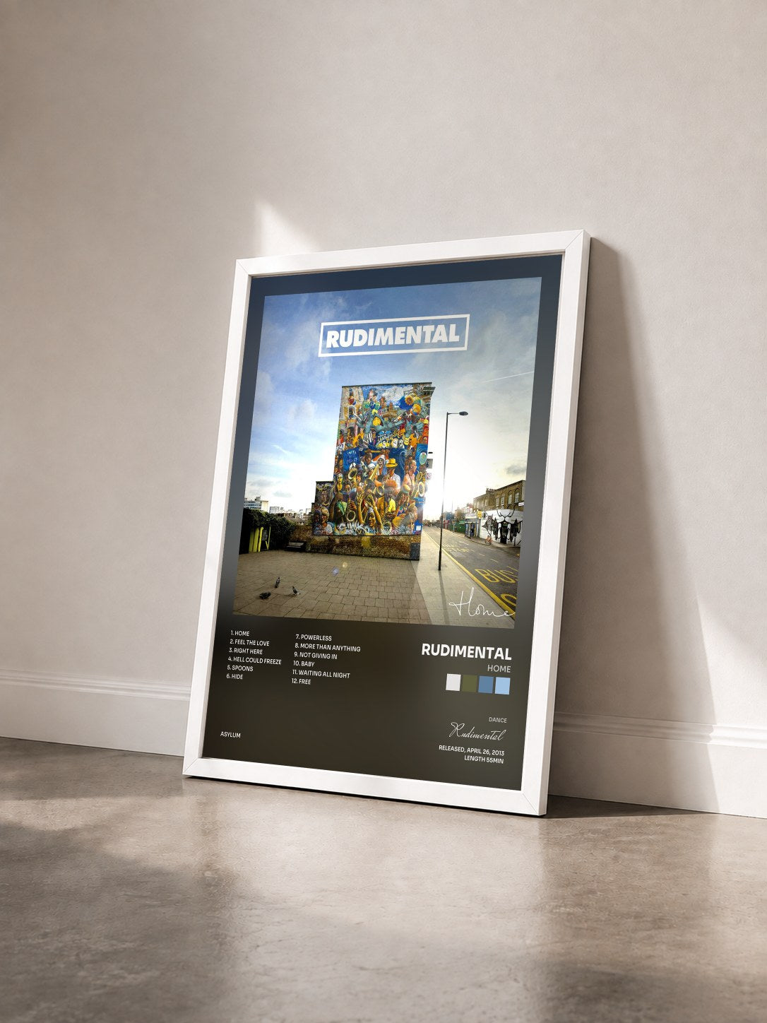 #blanc Tableau de l'album Home de Rudimental vu de trois quarts, cadre blanc