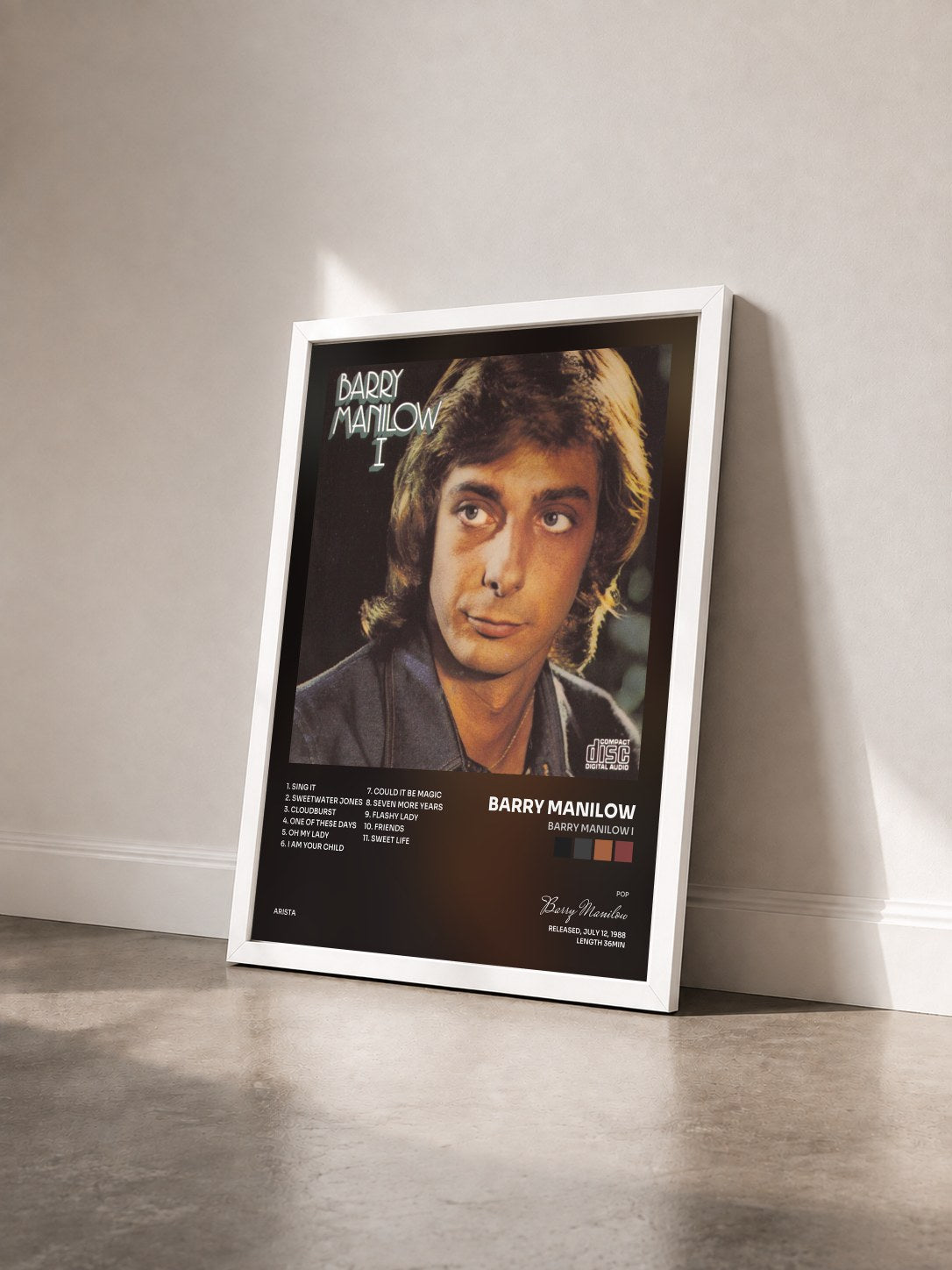 #blanc Tableau de l'album Barry Manilow I de Barry Manilow vu de trois quarts, cadre blanc