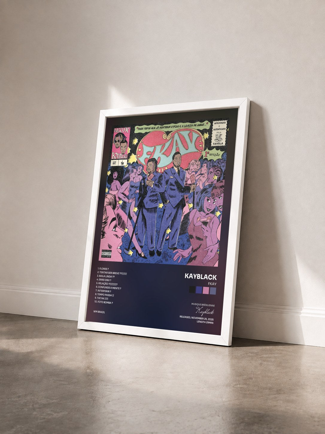 #blanc Tableau de l'album FKAY de Kayblack vu de trois quarts, cadre blanc