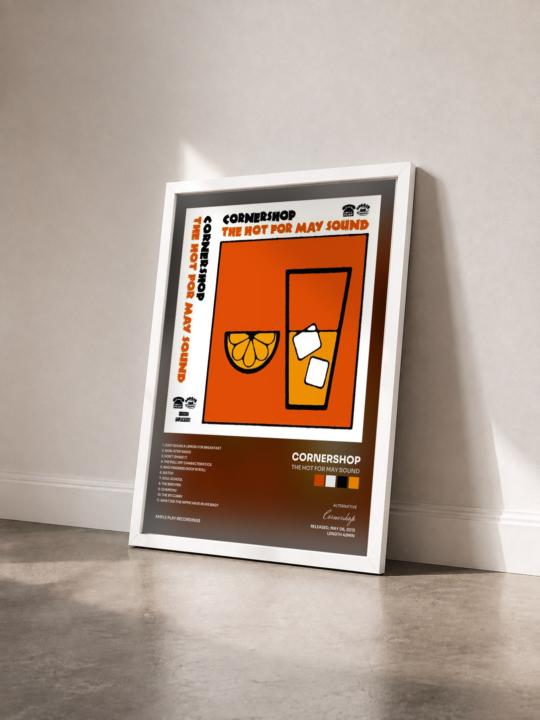 #blanc Tableau de l'album The Hot for May Sound de Cornershop vu de trois quarts, cadre blanc