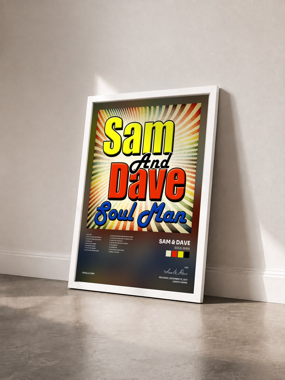 #blanc Tableau de l'album Soul Man de Sam & Dave vu de trois quarts, cadre blanc