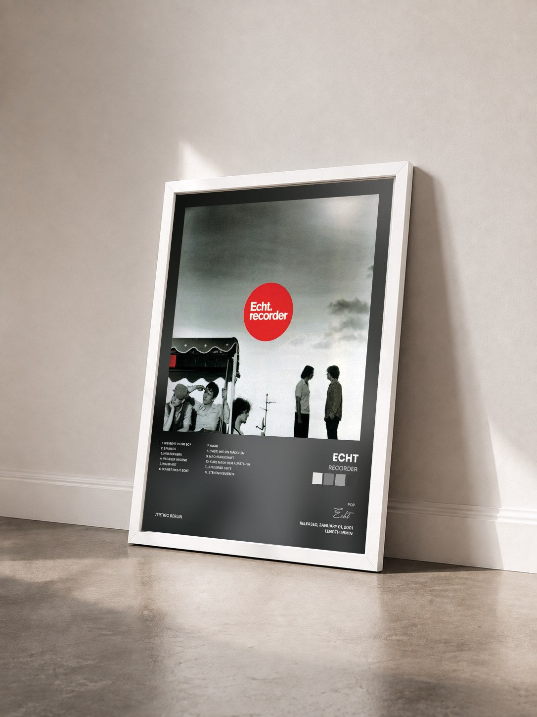 #blanc Tableau de l'album Recorder de Echt vu de trois quarts, cadre blanc