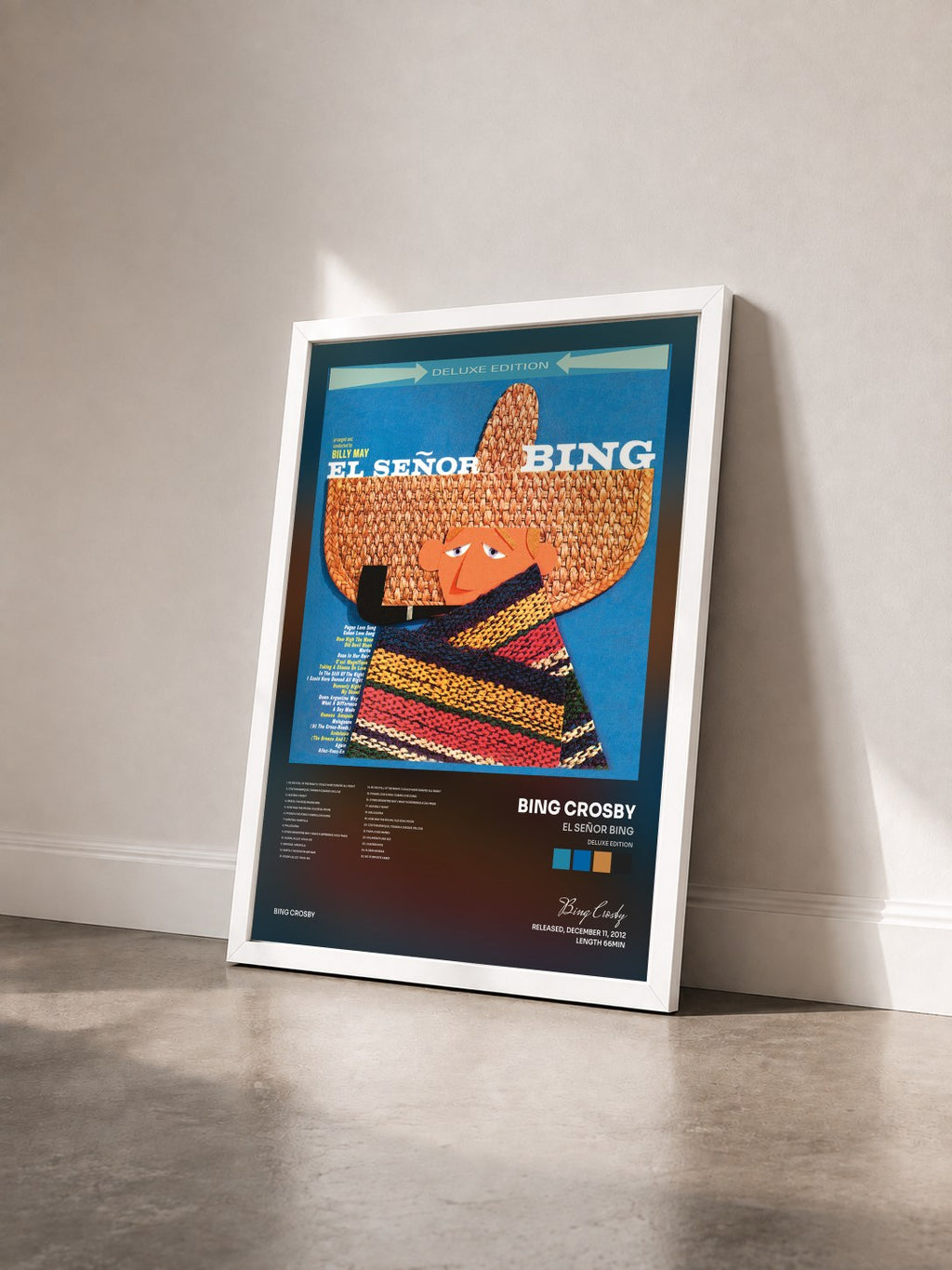 #blanc Tableau de l'album El Señor Bing (Deluxe Edition) de Bing Crosby vu de trois quarts, cadre blanc
