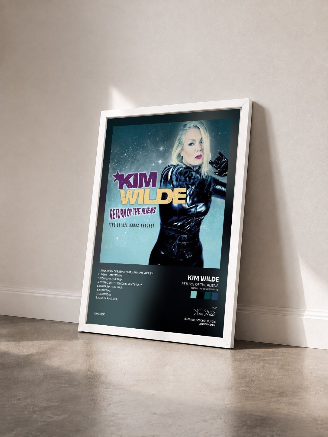 #blanc Tableau de l'album Return of the Aliens (The Deluxe Bonus Tracks) de Kim Wilde vu de trois quarts, cadre blanc