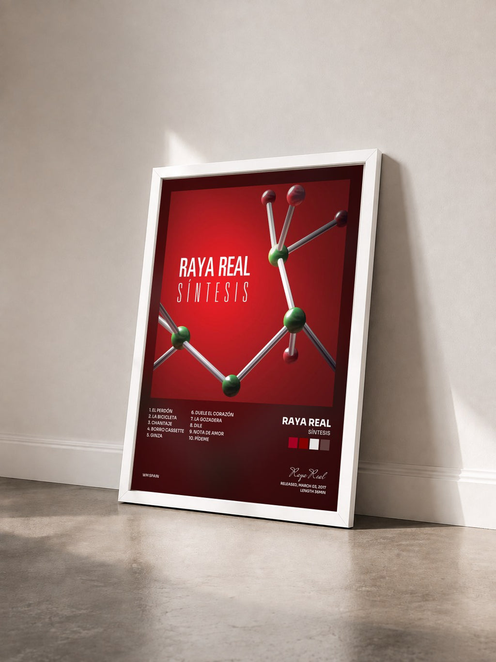 #blanc Tableau de l'album Síntesis de Raya Real vu de trois quarts, cadre blanc