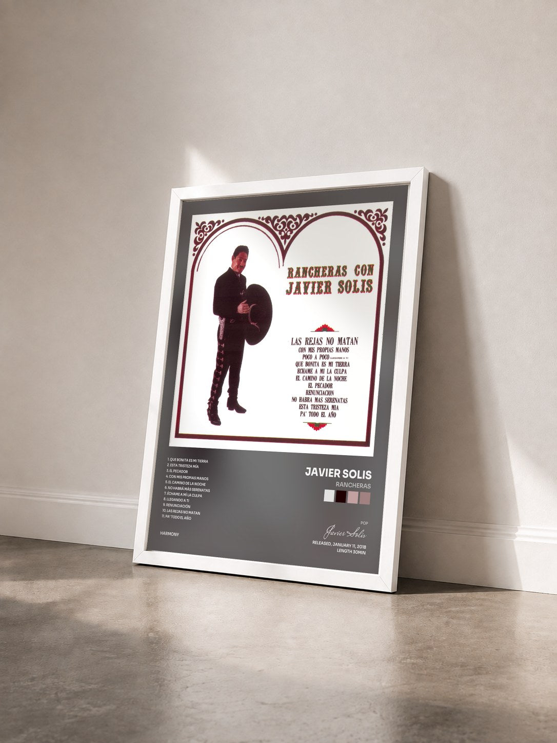 #blanc Tableau de l'album Rancheras de Javier Solis vu de trois quarts, cadre blanc