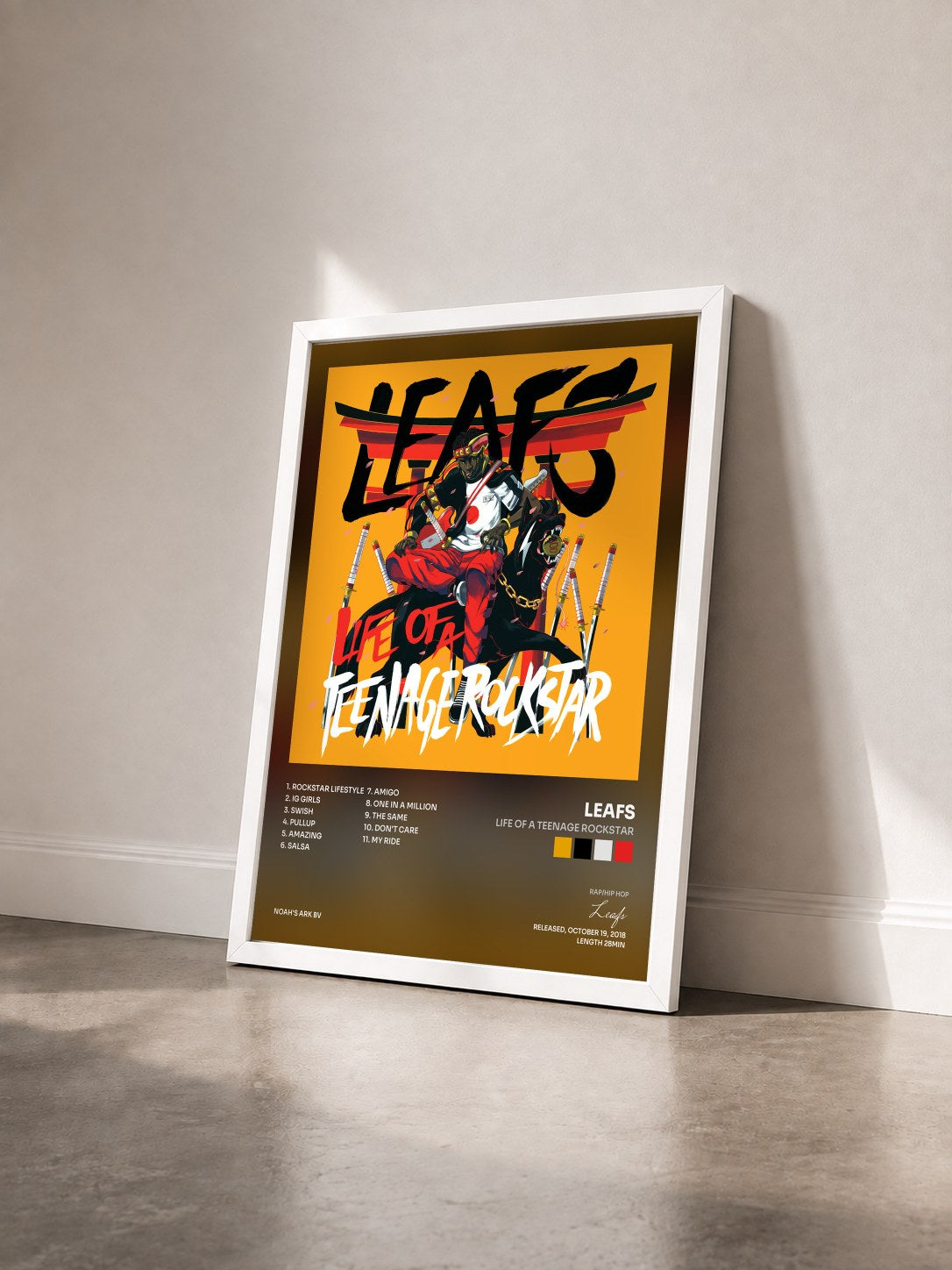 #blanc Tableau de l'album Life Of A Teenage Rockstar de Leafs vu de trois quarts, cadre blanc