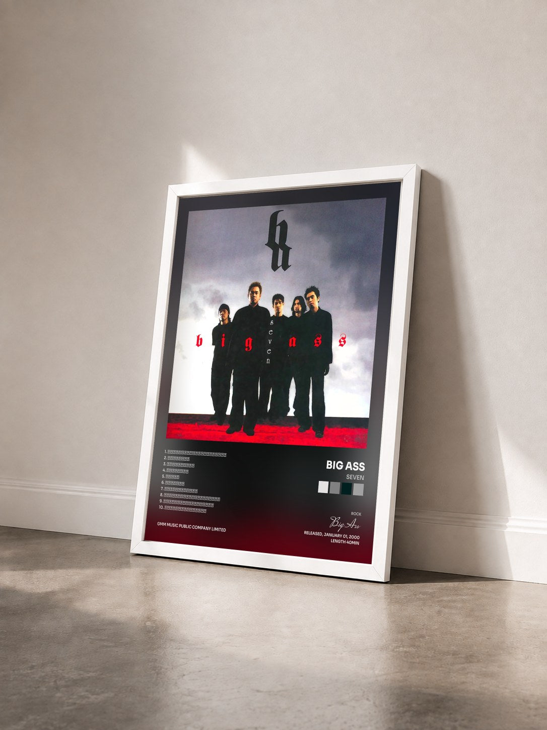 #blanc Tableau de l'album Seven de Big Ass vu de trois quarts, cadre blanc