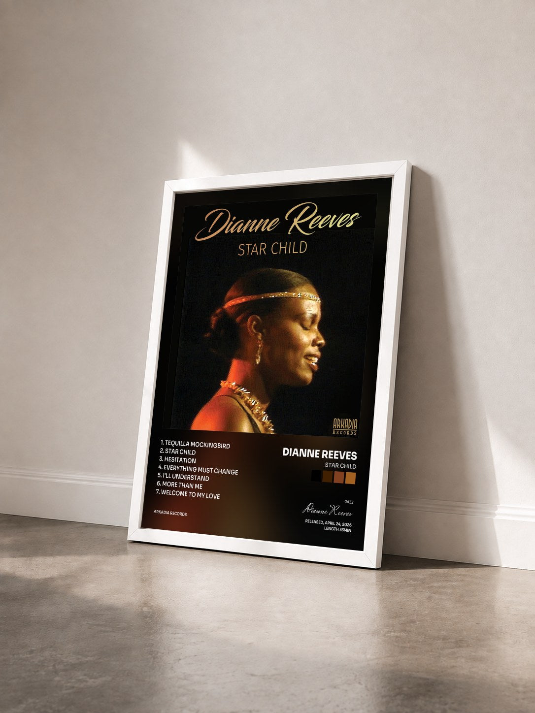 #blanc Tableau de l'album Star Child de Dianne Reeves vu de trois quarts, cadre blanc