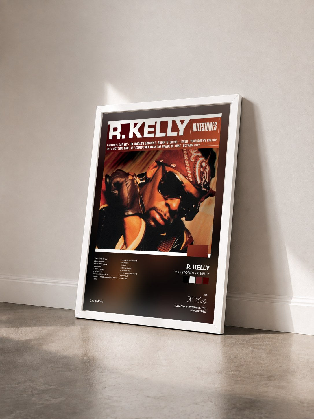 #blanc Tableau de l'album Milestones - R. Kelly de R. Kelly vu de trois quarts, cadre blanc