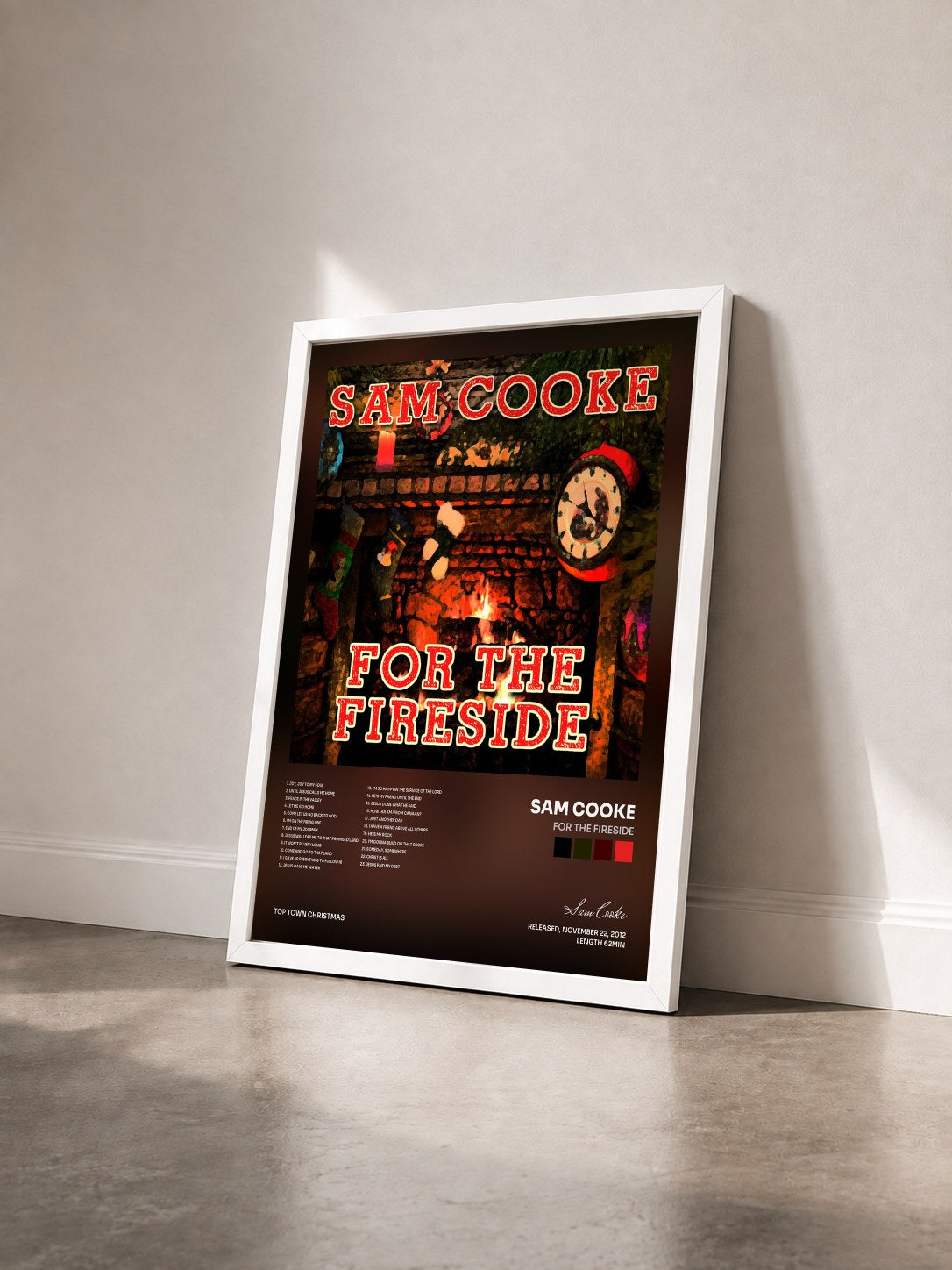 #blanc Tableau de l'album For The Fireside de Sam Cooke vu de trois quarts, cadre blanc