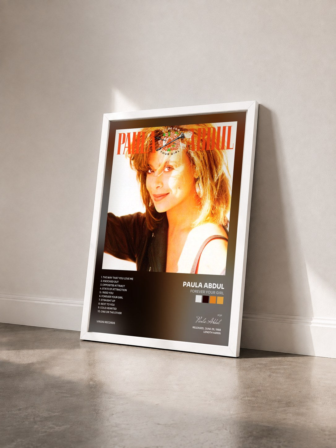 #blanc Tableau de l'album Forever Your Girl de Paula Abdul vu de trois quarts, cadre blanc