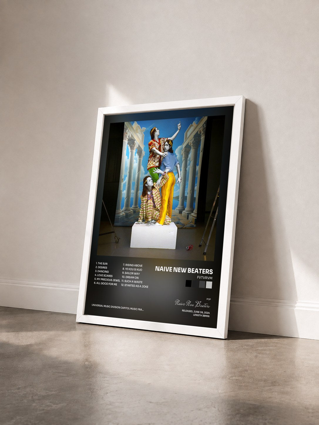 #blanc Tableau de l'album FVTVRVM de Naive New Beaters vu de trois quarts, cadre blanc