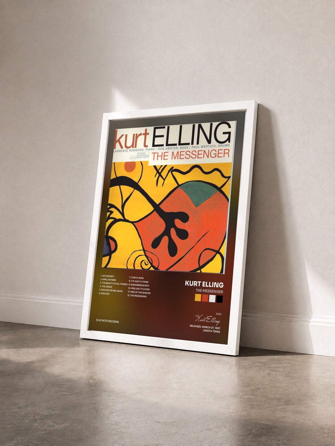 #blanc Tableau de l'album The Messenger de Kurt Elling vu de trois quarts, cadre blanc