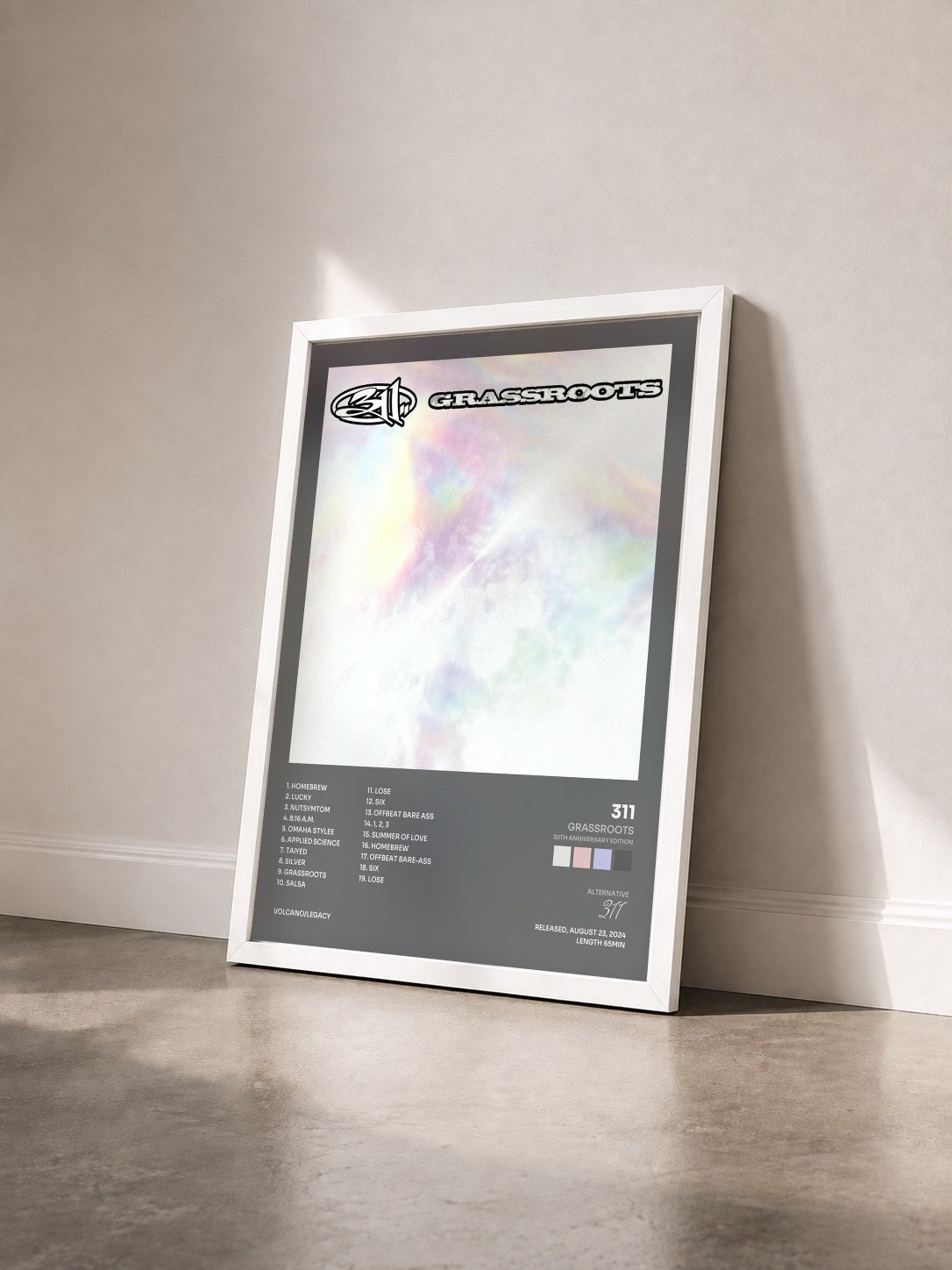 #blanc Tableau de l'album Grassroots (30th Anniversary Edition) de 311 vu de trois quarts, cadre blanc
