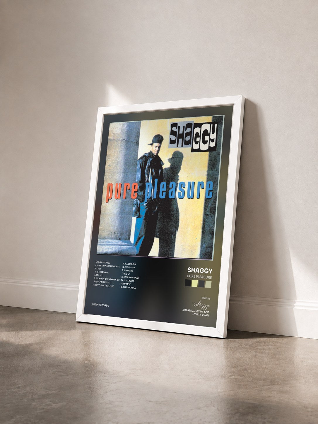 #blanc Tableau de l'album Pure Pleasure de Shaggy vu de trois quarts, cadre blanc