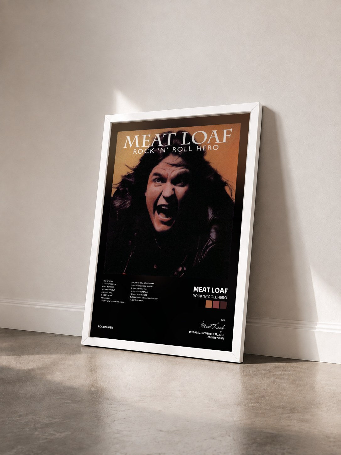 #blanc Tableau de l'album Rock 'N' Roll Hero de Meat Loaf vu de trois quarts, cadre blanc