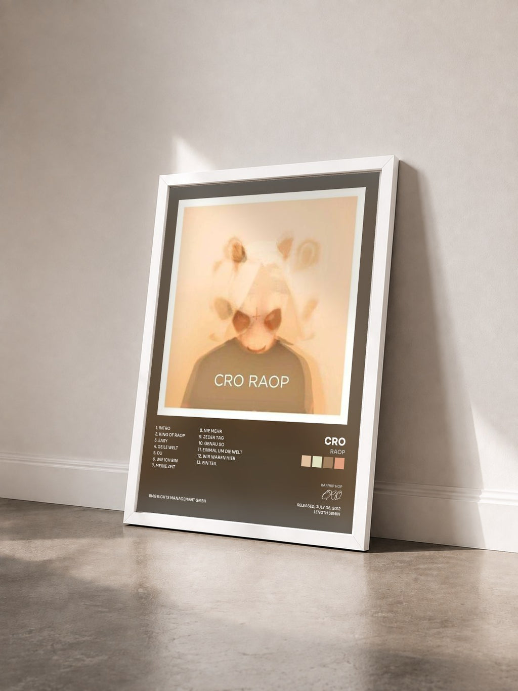 #blanc Tableau de l'album Raop de CRO vu de trois quarts, cadre blanc