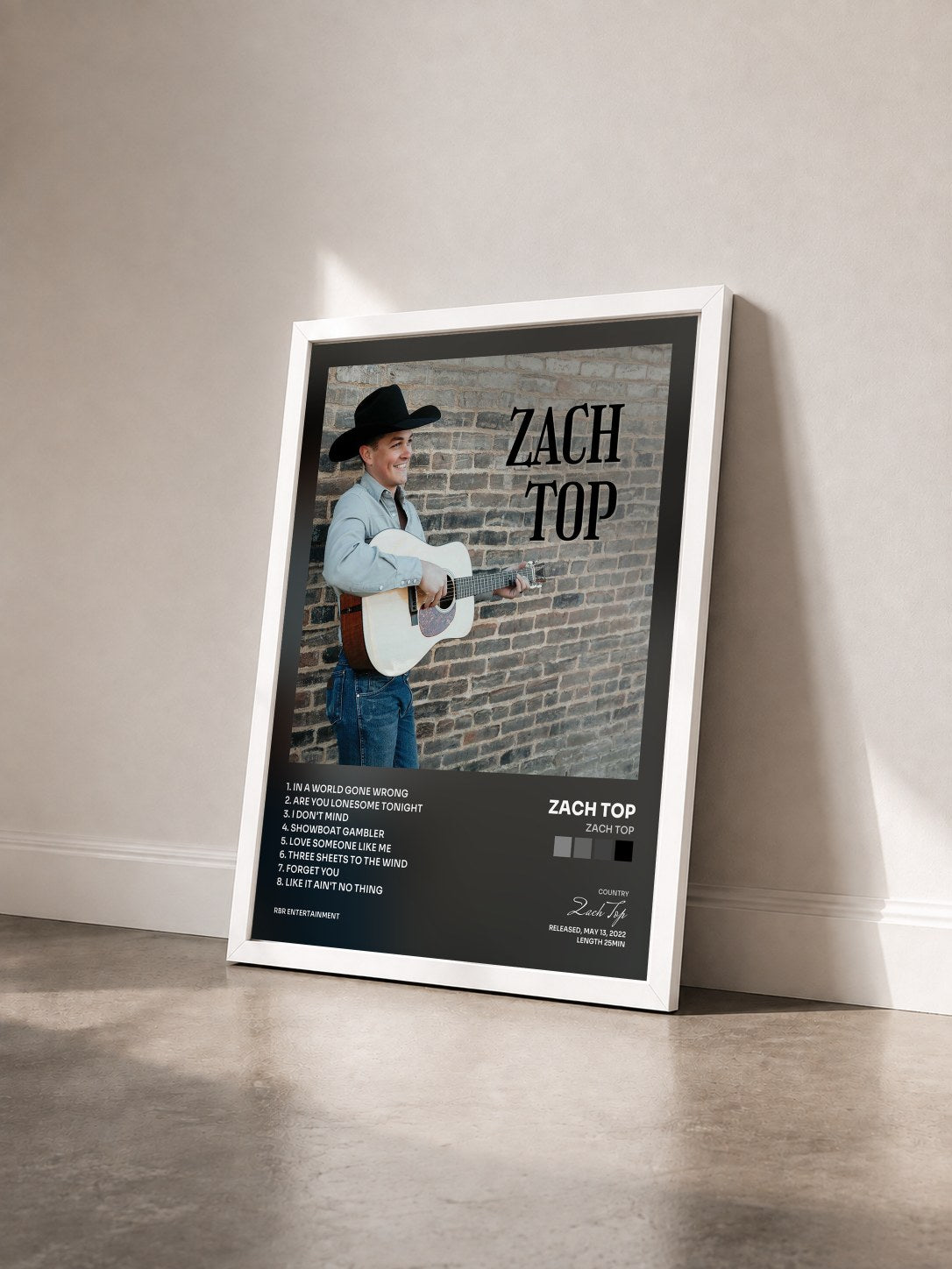 #blanc Tableau de l'album Zach Top de Zach Top vu de trois quarts, cadre blanc