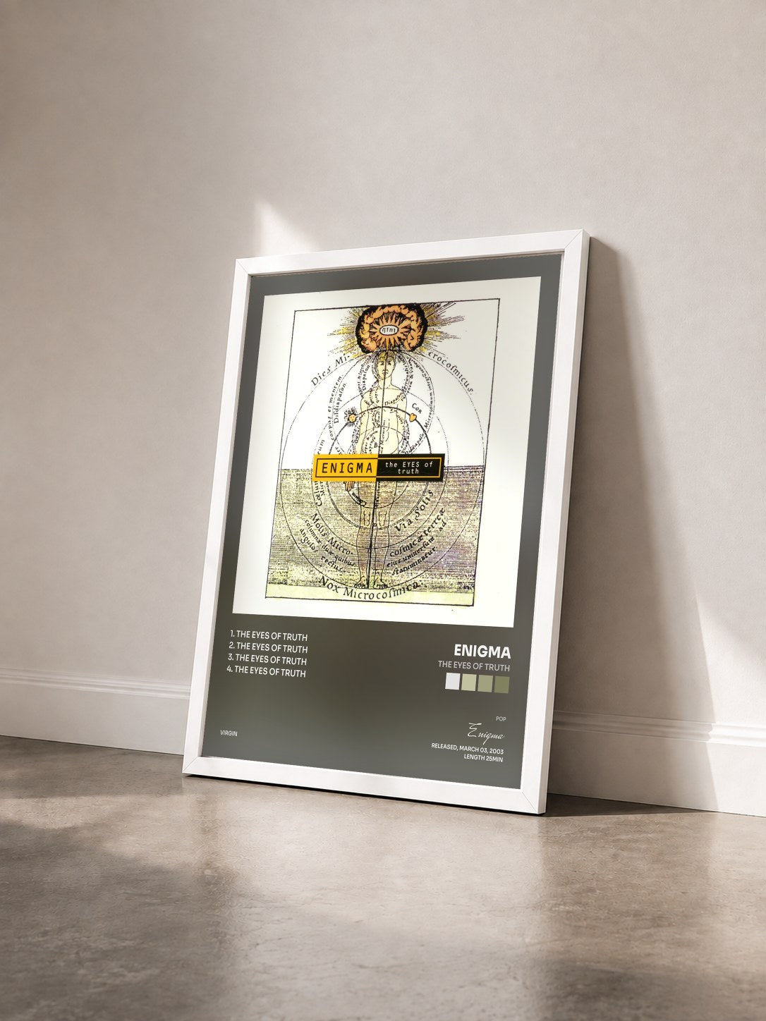 #blanc Tableau de l'album The Eyes Of Truth de Enigma vu de trois quarts, cadre blanc