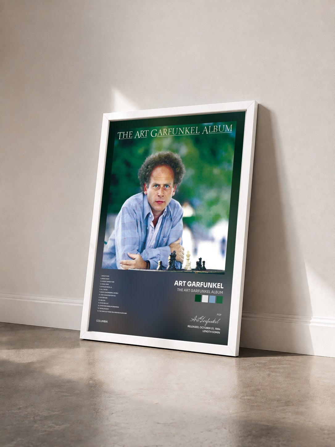 #blanc Tableau de l'album The Art Garfunkel Album de Art Garfunkel vu de trois quarts, cadre blanc