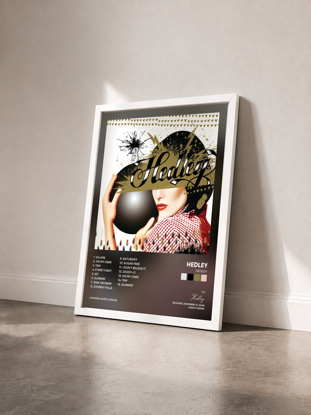 #blanc Tableau de l'album Hedley de Hedley vu de trois quarts, cadre blanc