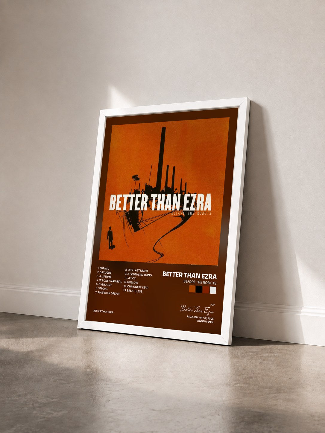 #blanc Tableau de l'album Before the Robots de Better Than Ezra vu de trois quarts, cadre blanc