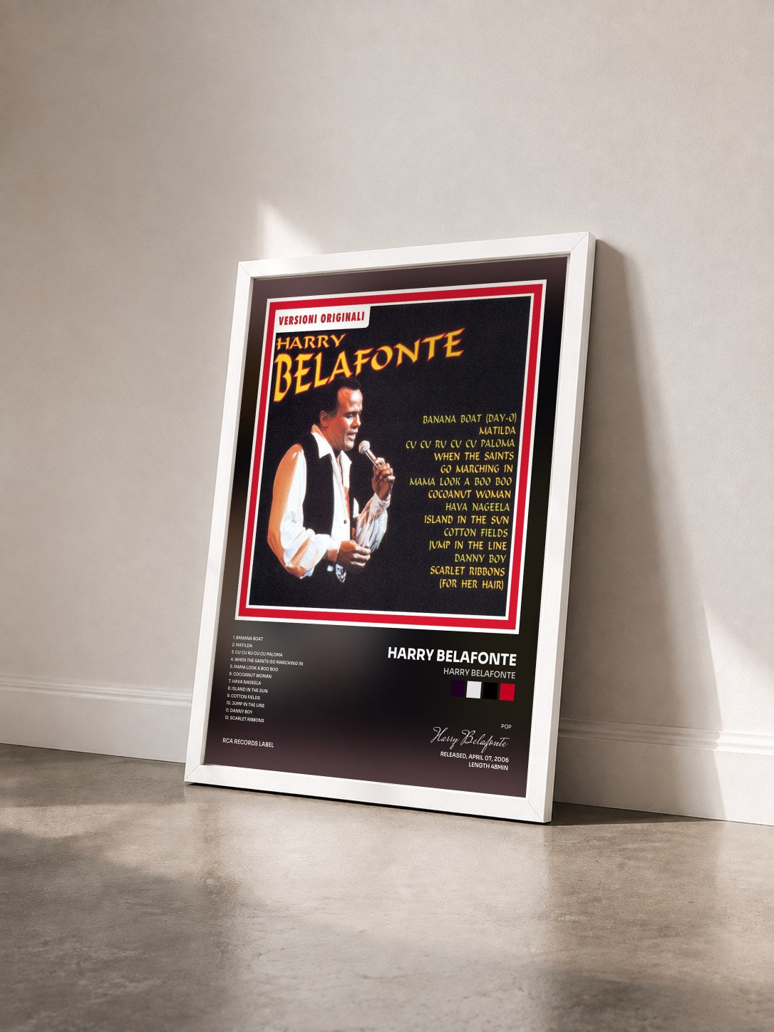#blanc Tableau de l'album Harry Belafonte de Harry Belafonte vu de trois quarts, cadre blanc