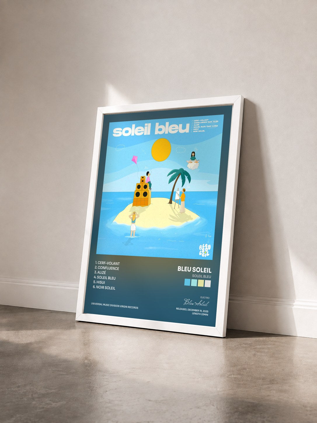 #blanc Tableau de l'album Soleil bleu de Bleu Soleil vu de trois quarts, cadre blanc