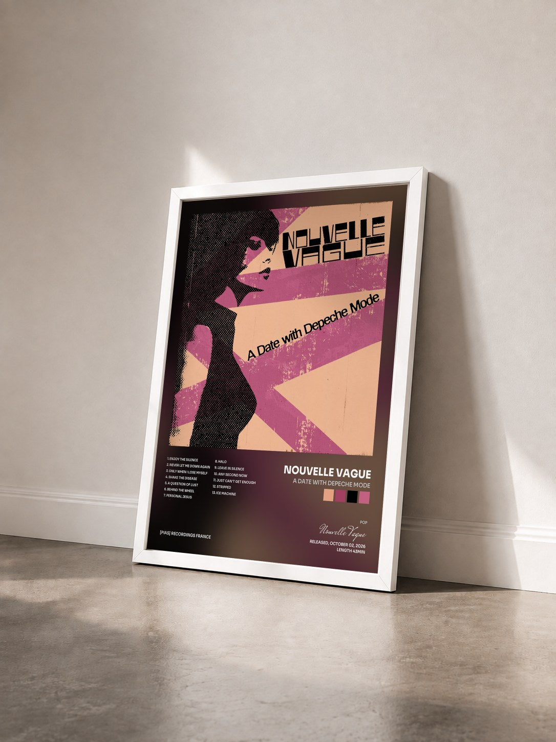 #blanc Tableau de l'album A Date with Depeche Mode de Nouvelle Vague vu de trois quarts, cadre blanc